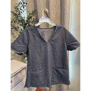 FIGS Casma 3 Pocket Scrub Top Women's Sz Large Gray FIONx Strectch V-neck FW1100